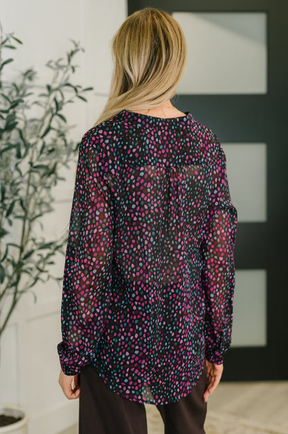 Polka Dot Chiffon Button Front Blouse