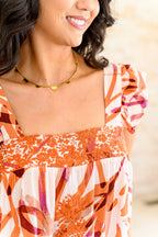 Embroidered Square Neck Top in Rust