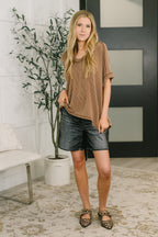 Effortless Cable Ribbed V Neck T Shirt in Brown