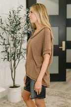Effortless Cable Ribbed V Neck T Shirt in Brown