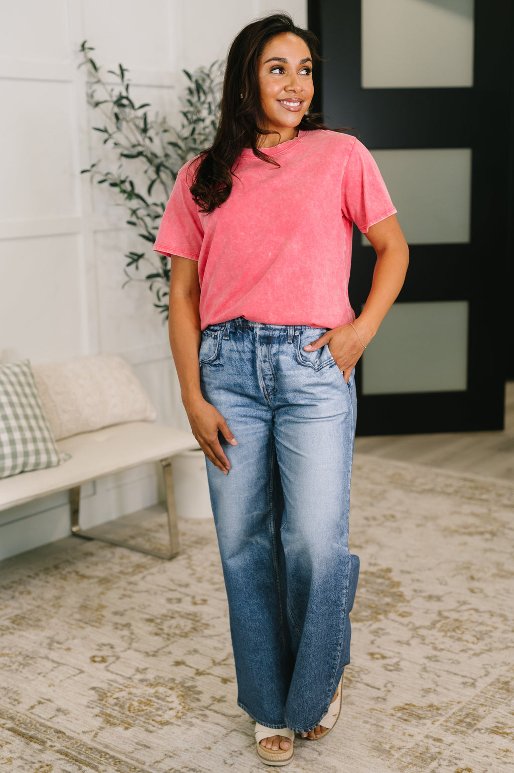 Already Loved Mineral Wash Tee in Fuchsia