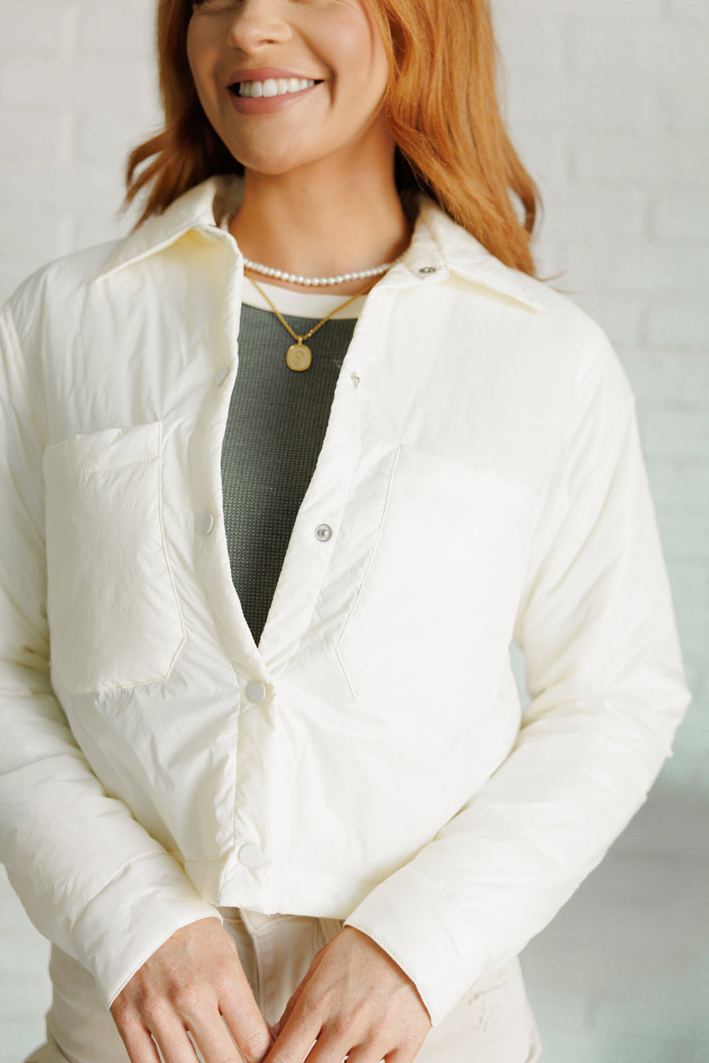 Light on the Layers Cropped Puffer Jacket in Ivory