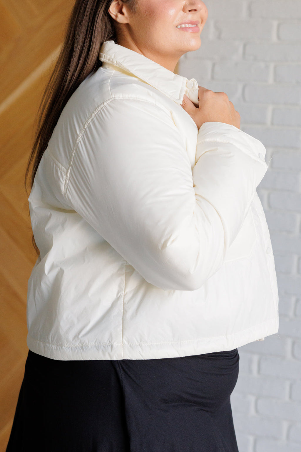 Light on the Layers Cropped Puffer Jacket in Ivory
