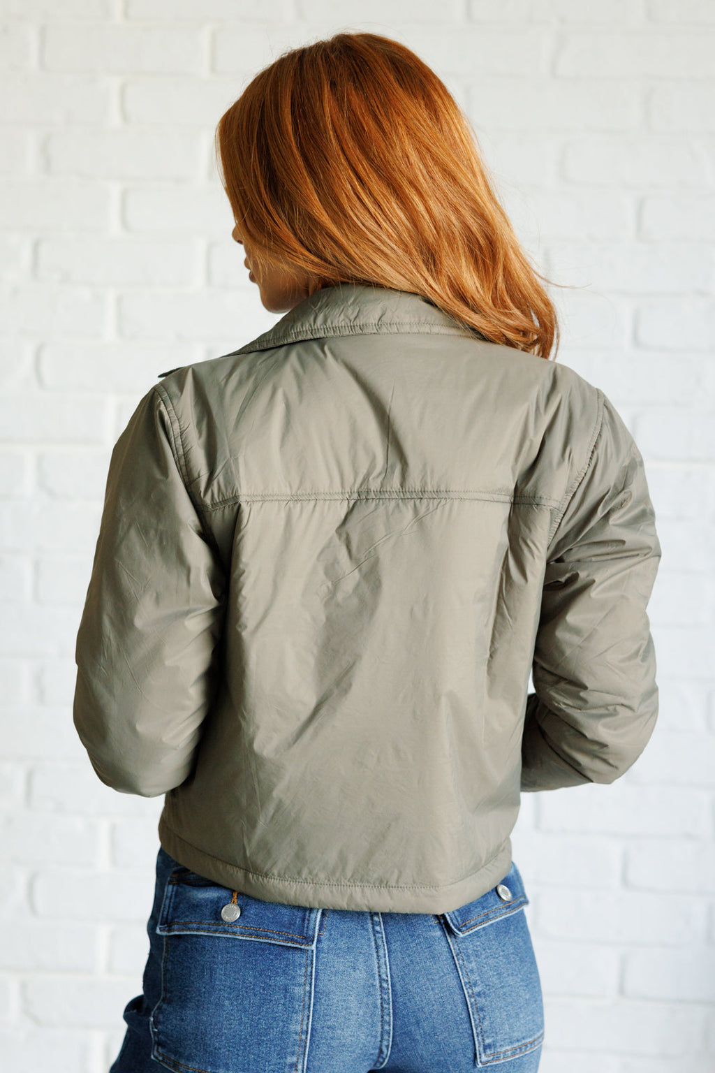 Light on the Layers Cropped Puffer Jacket in Olive