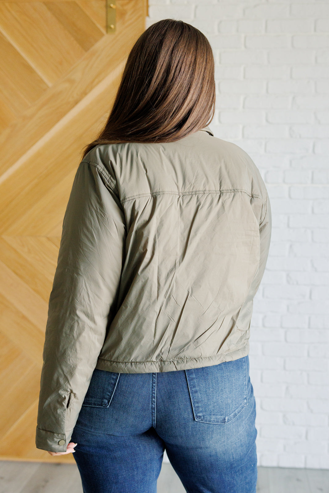 Light on the Layers Cropped Puffer Jacket in Olive