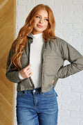 Light on the Layers Cropped Puffer Jacket in Olive
