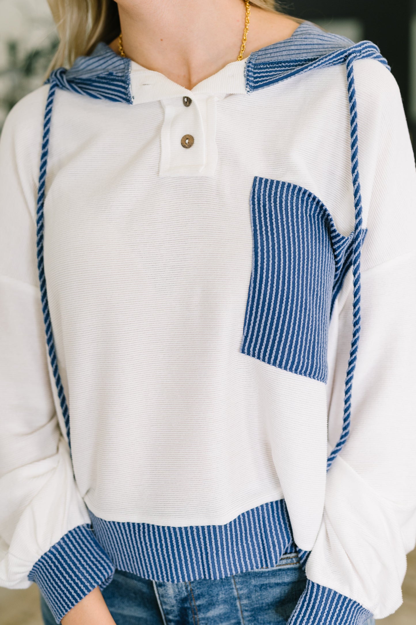 On Repeat Color Block Hoodie in Blue