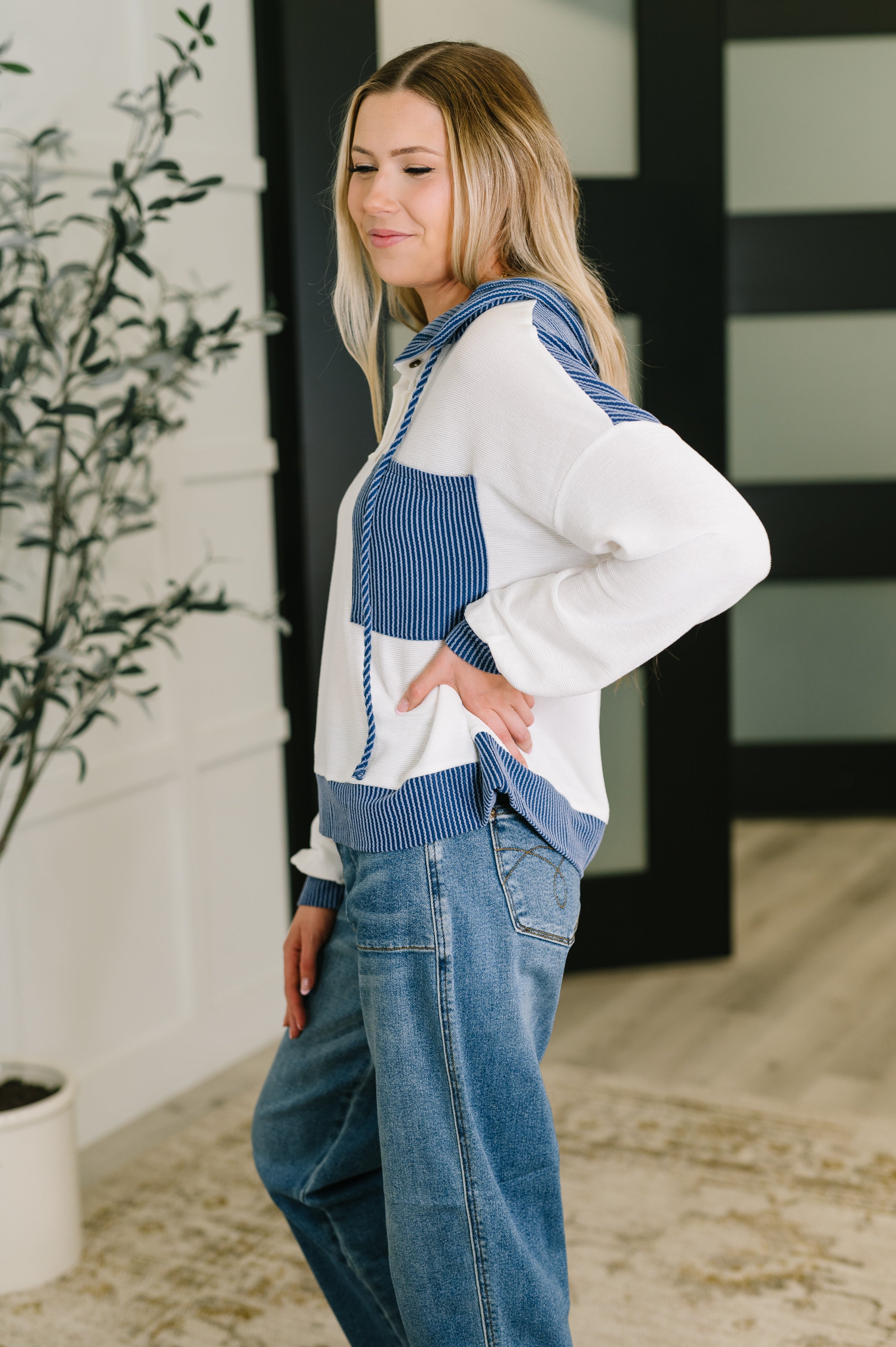 On Repeat Color Block Hoodie in Blue