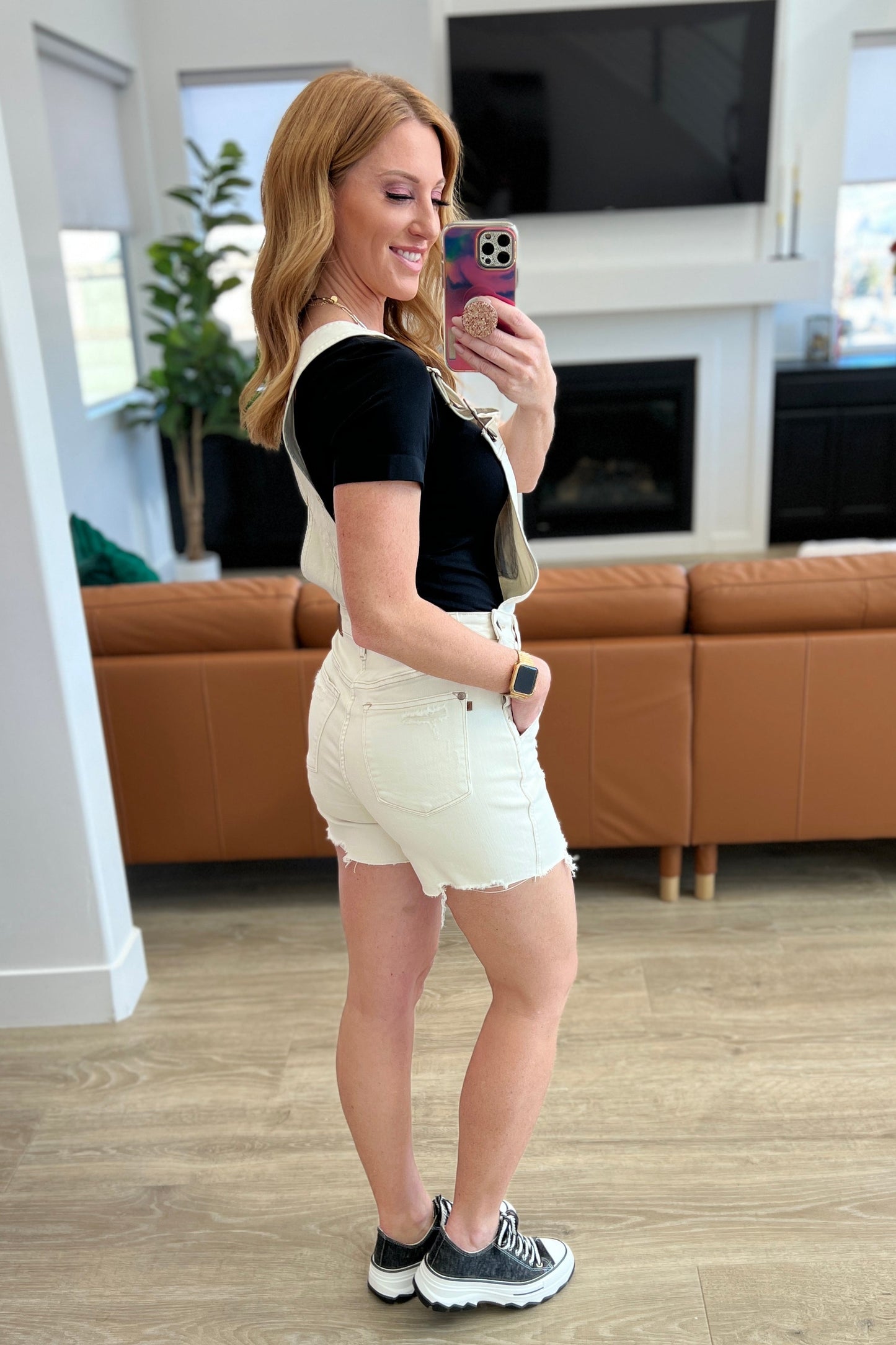 Anna Cutoff Shortalls in Ecru