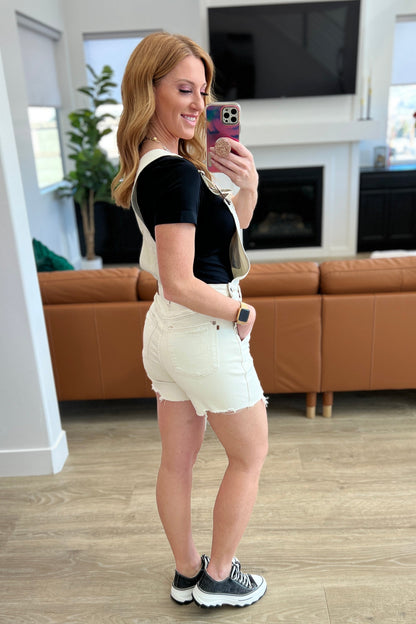 Anna Cutoff Shortalls in Ecru