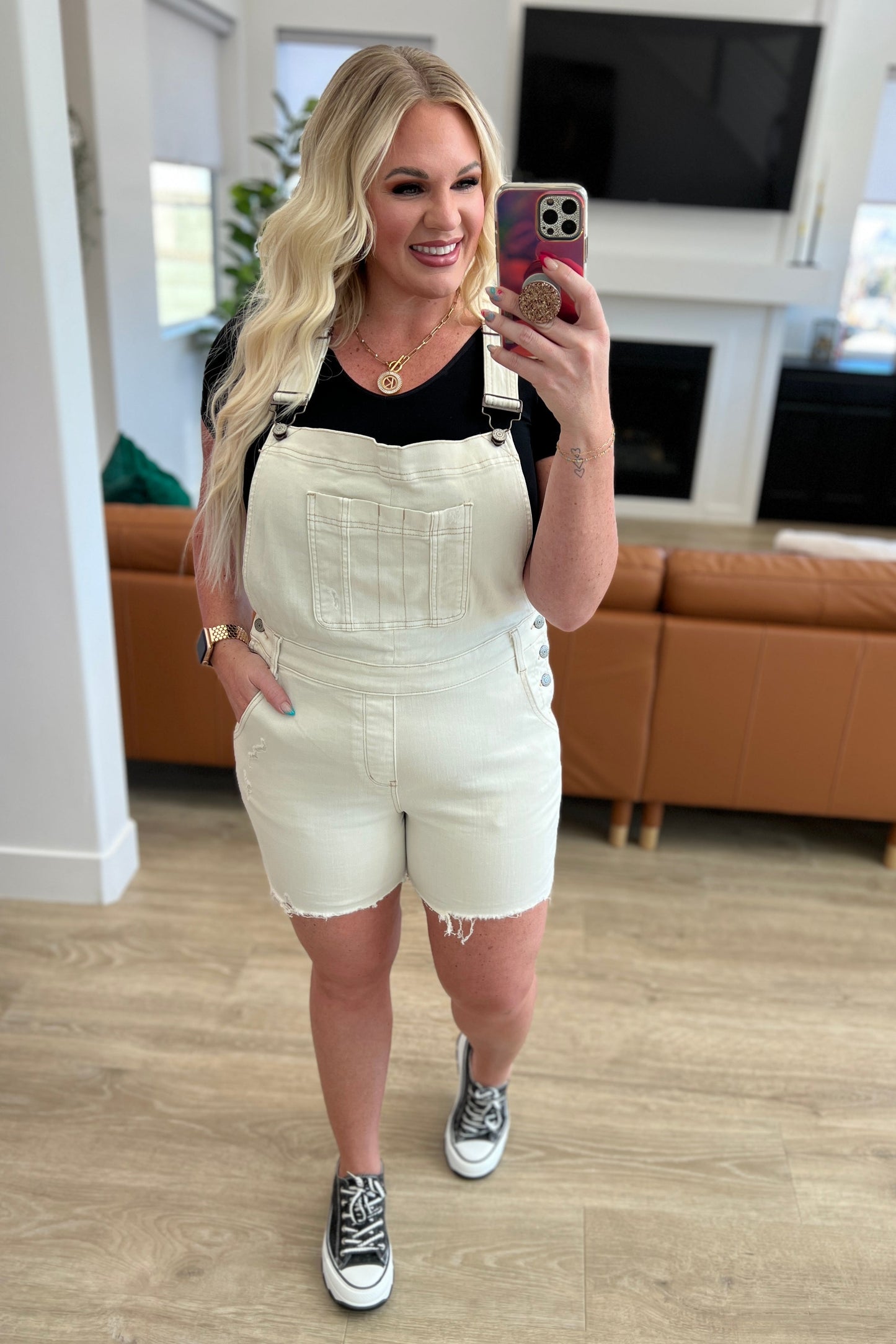 Anna Cutoff Shortalls in Ecru