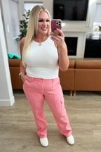 Judy Blue Peggy Cargo Straight Jeans in Pink