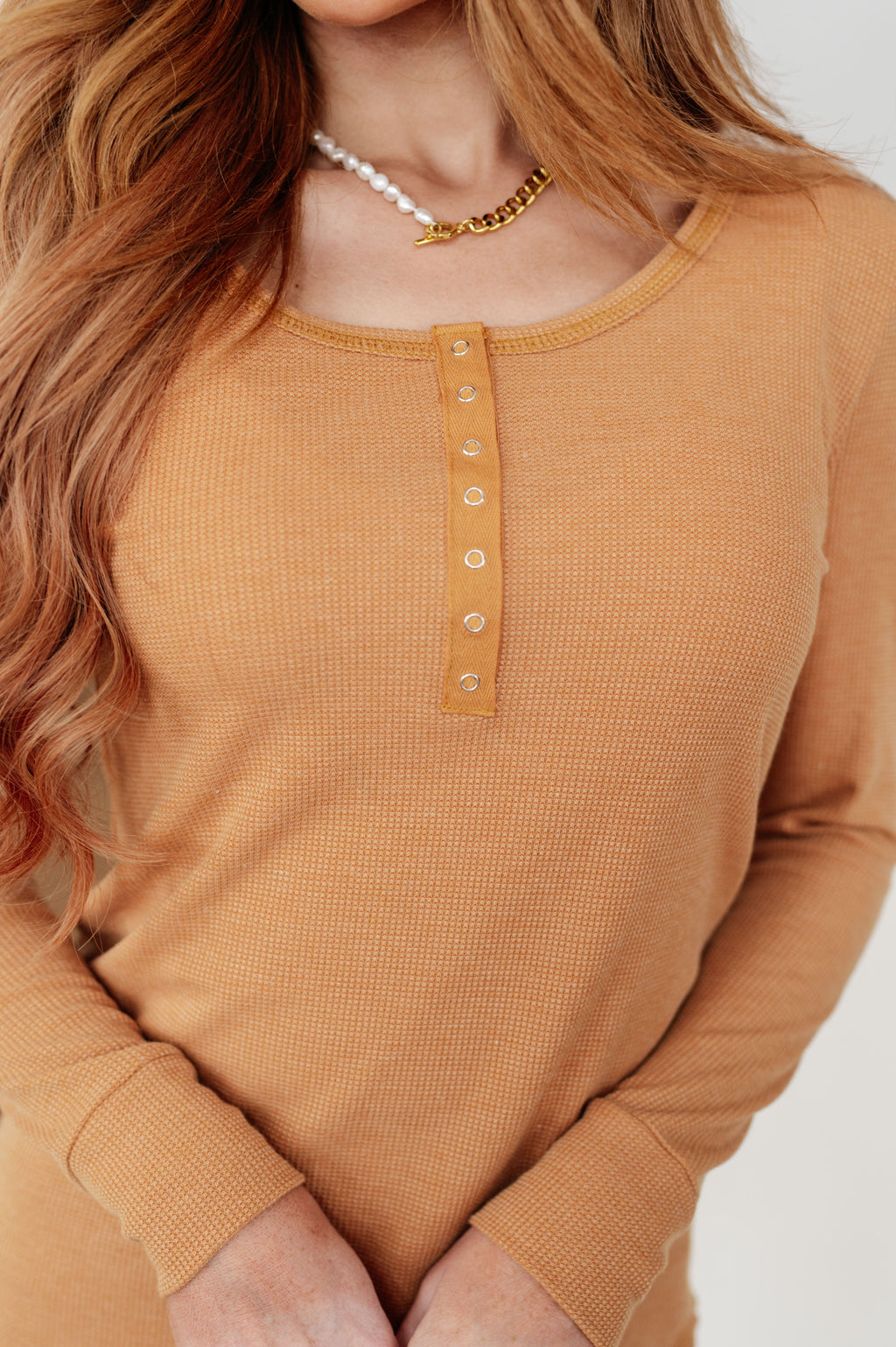 Golden Sand Waffle Knit Henley