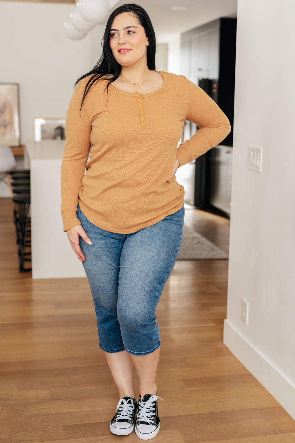 Golden Sand Waffle Knit Henley