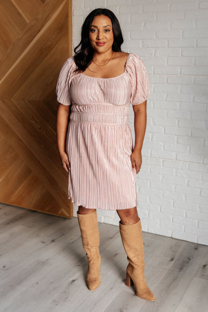 Plissé Balloon Sleeve Dress