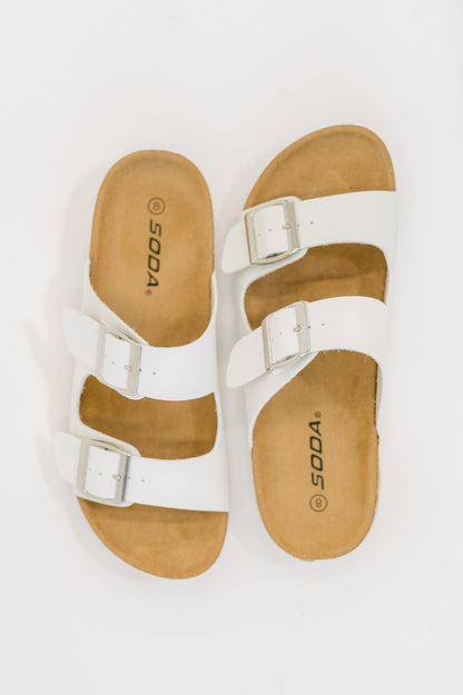 Double Buckle Slides in White
