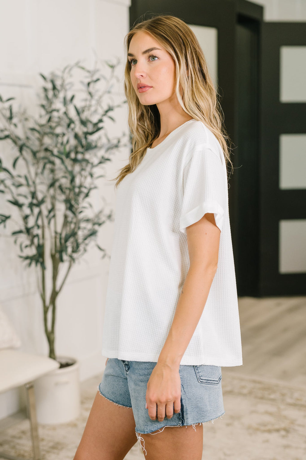 Weekend Plans Waffle Tee in Ivory