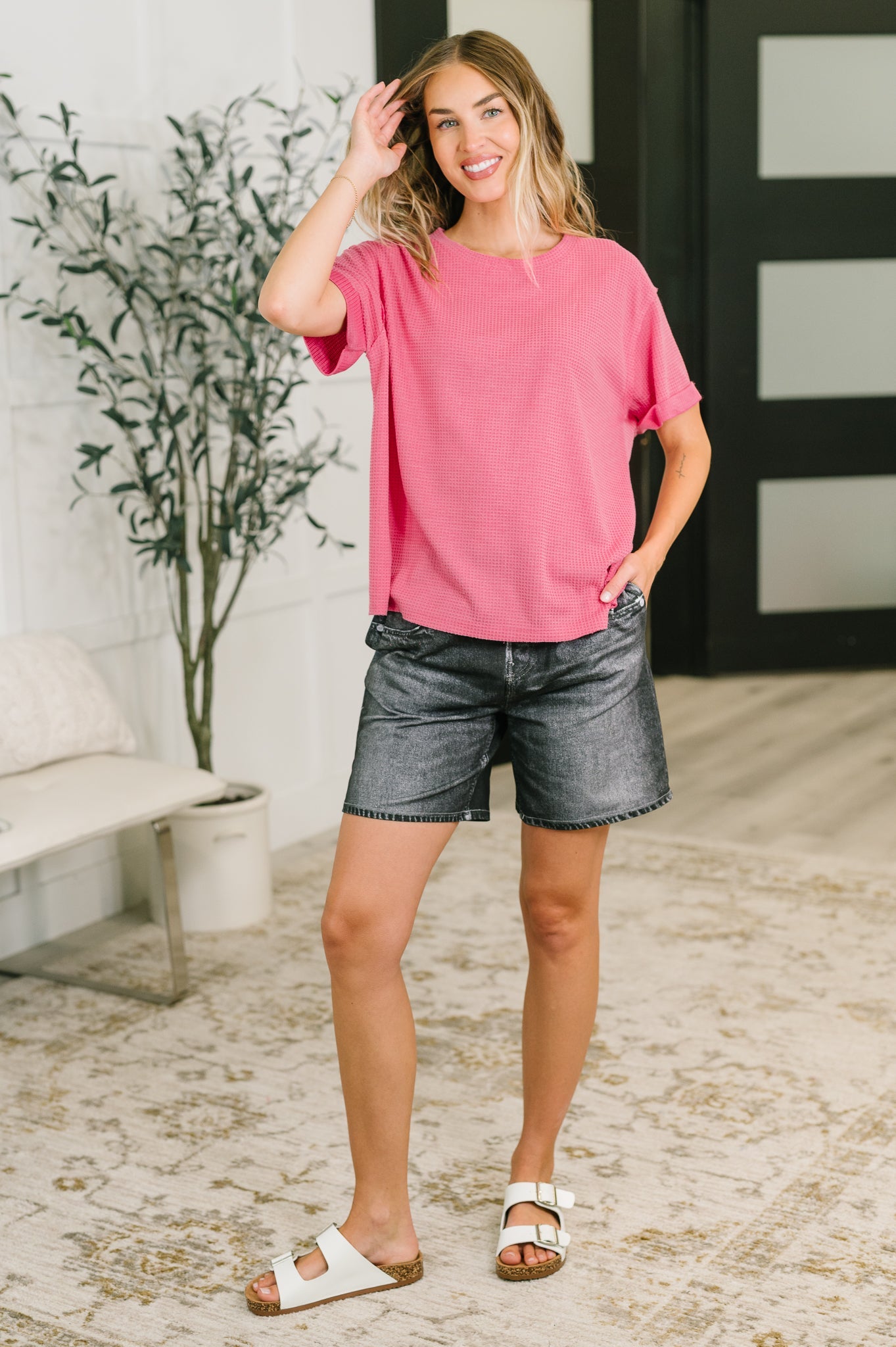 Weekend Plans Waffle Tee in Pink