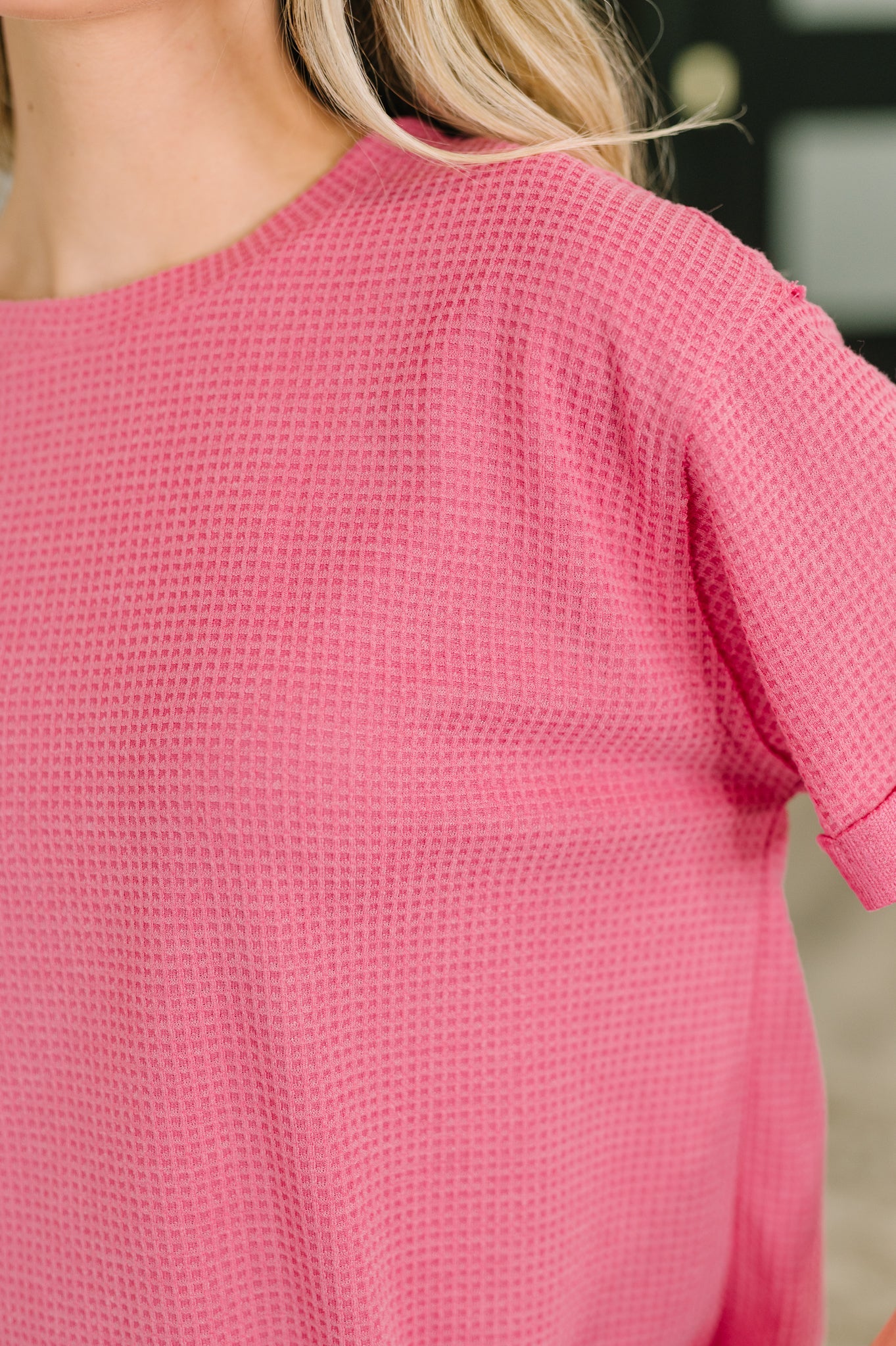 Weekend Plans Waffle Tee in Pink