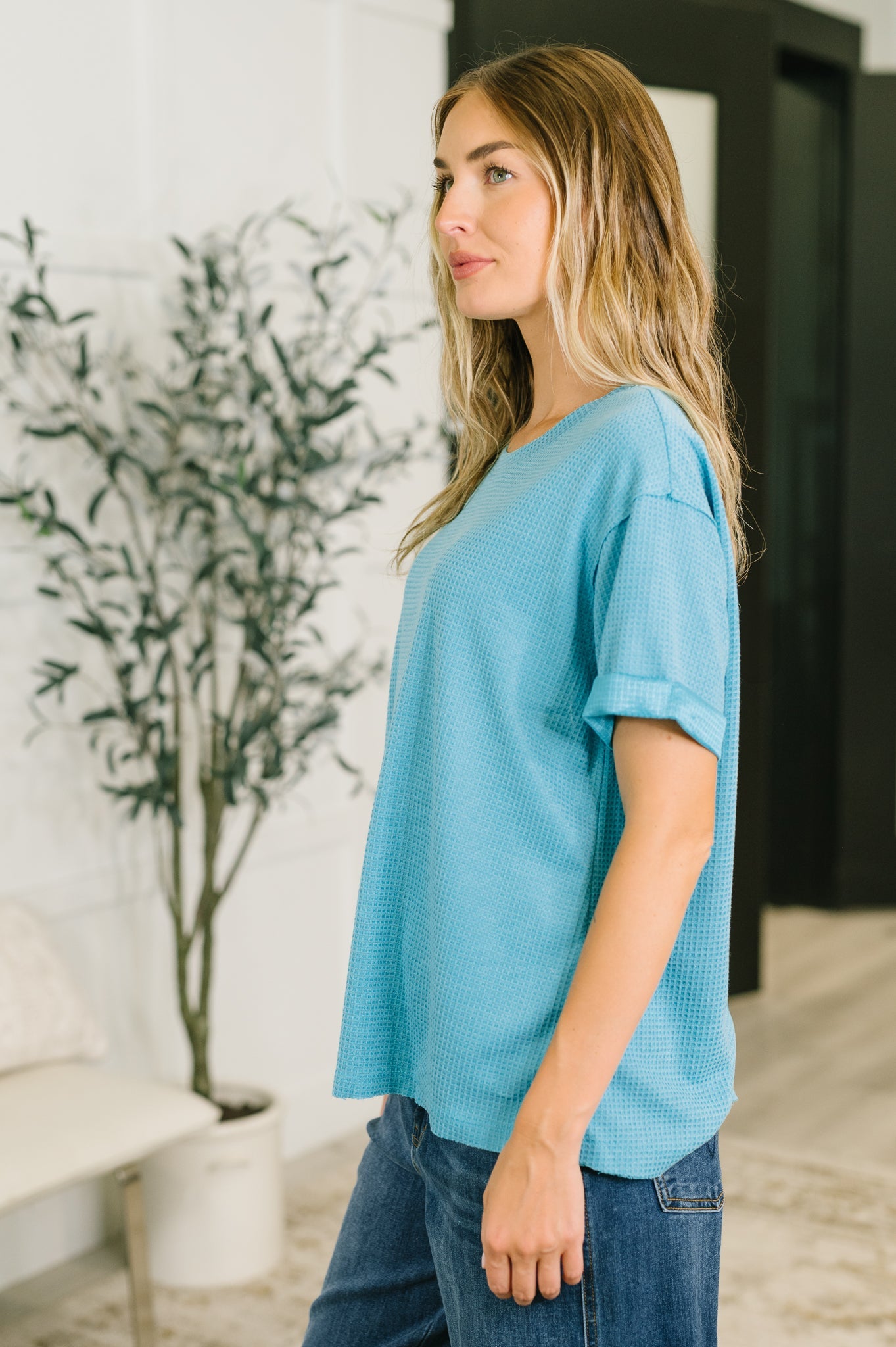 Weekend Plans Waffle Tee in Teal