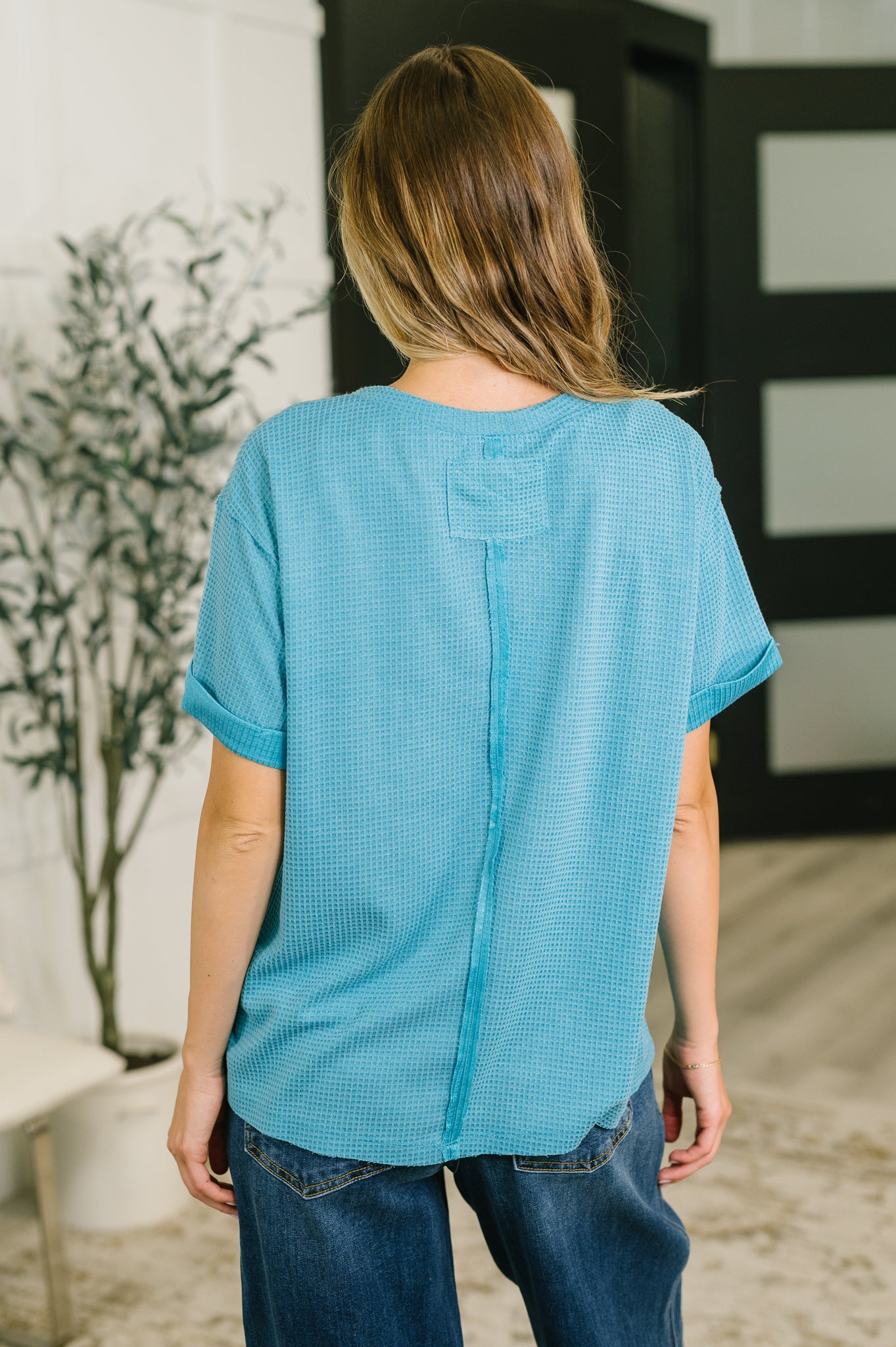 Weekend Plans Waffle Tee in Teal