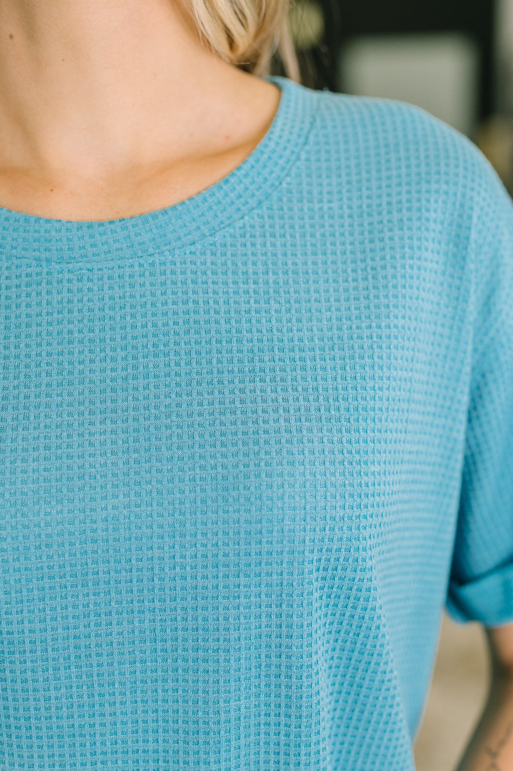 Weekend Plans Waffle Tee in Teal