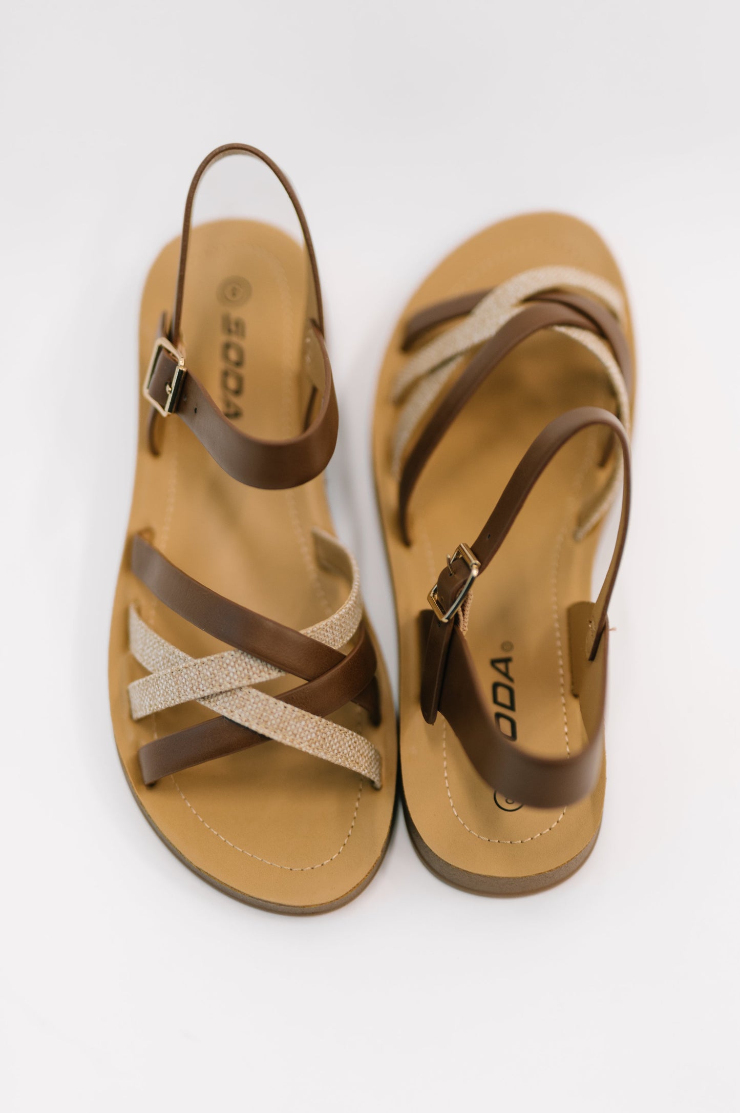 Woven Strap Slingback Sandals in Tan