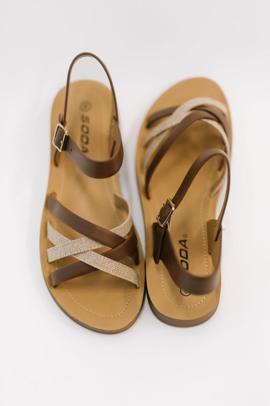Woven Strap Slingback Sandals in Tan