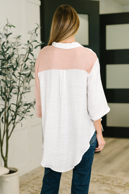 Dual Tone Button Down Top with Side Ties