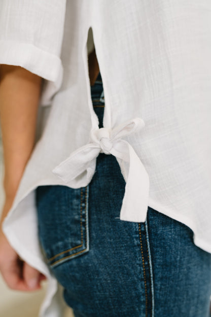 Dual Tone Button Down Top with Side Ties