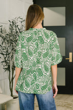 Weekend Colorburst Top in Green Paisley