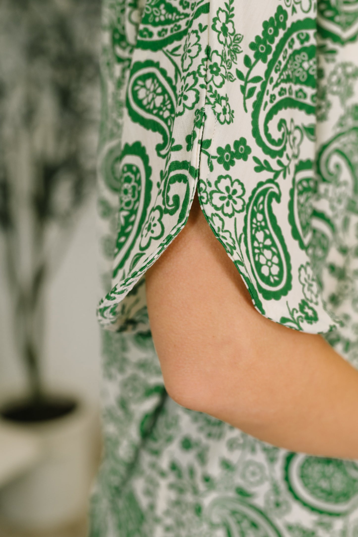 Weekend Colorburst Top in Green Paisley