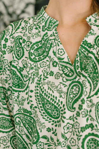 Weekend Colorburst Top in Green Paisley