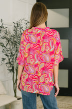 Weekend Colorburst Top in Hot Pink Paisley