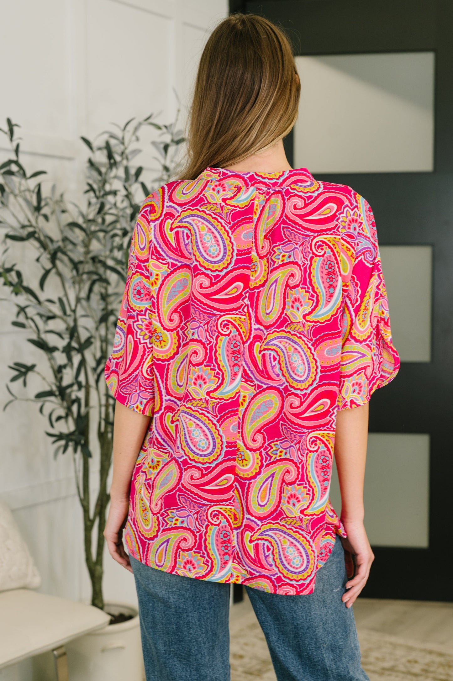 Weekend Colorburst Top in Hot Pink Paisley