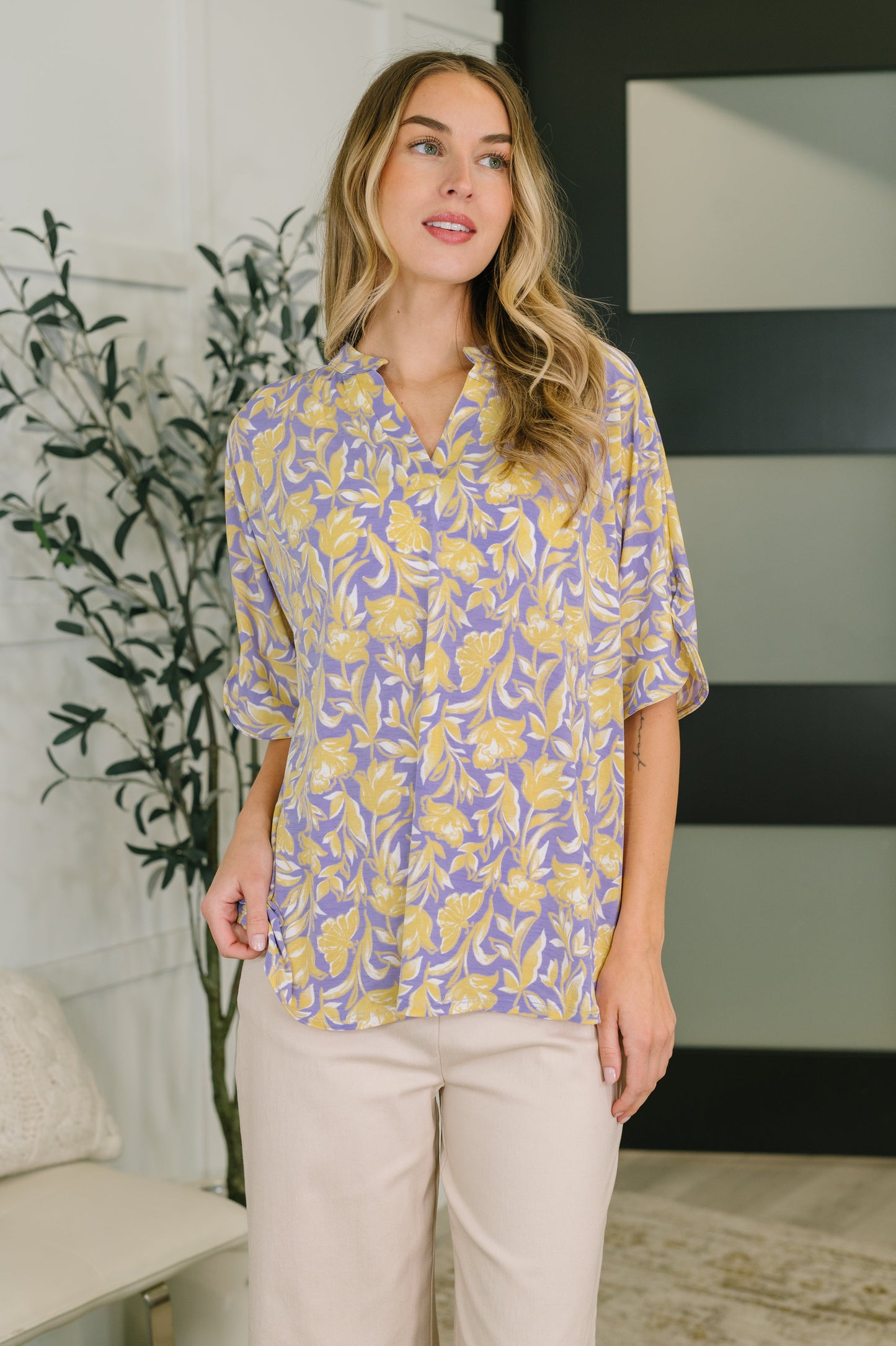 Weekend Colorburst Top in Purple Floral