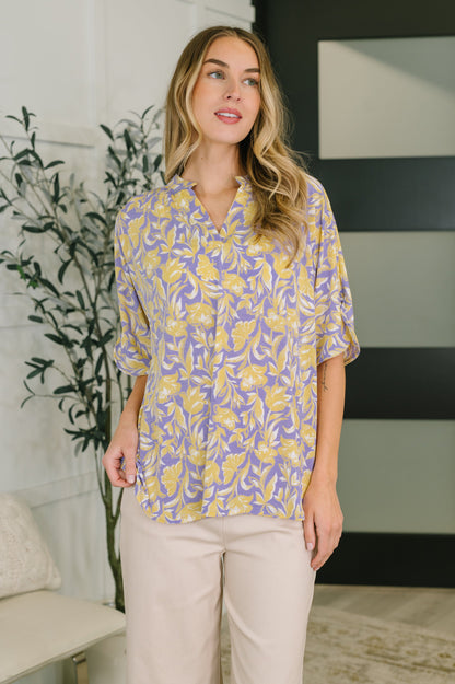 Weekend Colorburst Top in Purple Floral