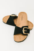 Lizzy Buckle Slide Sandals in Black