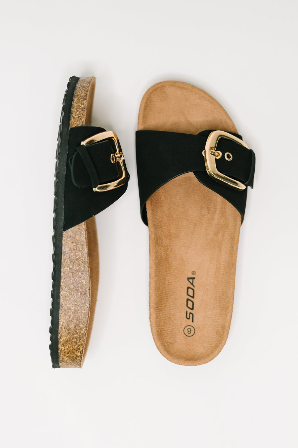 Lizzy Buckle Slide Sandals in Black