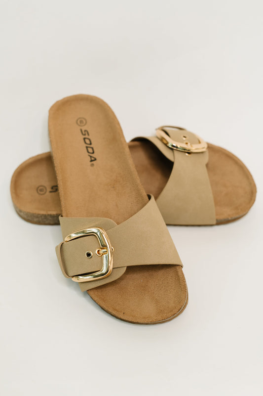 Taupe Buckle Strap Sandals