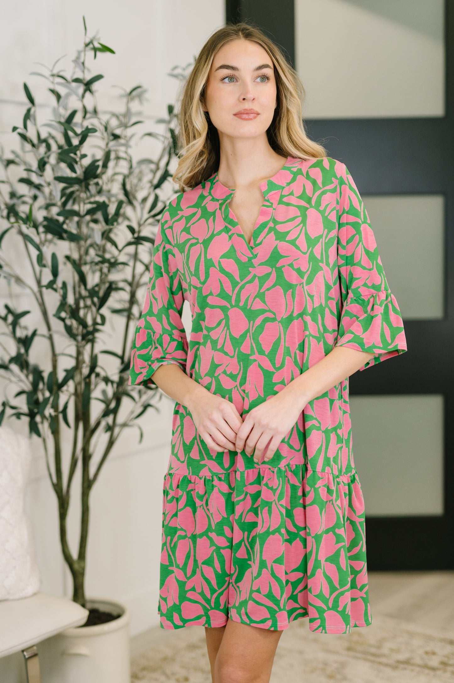 Sunday Colorburst Dress in Emerald Abstract Floral
