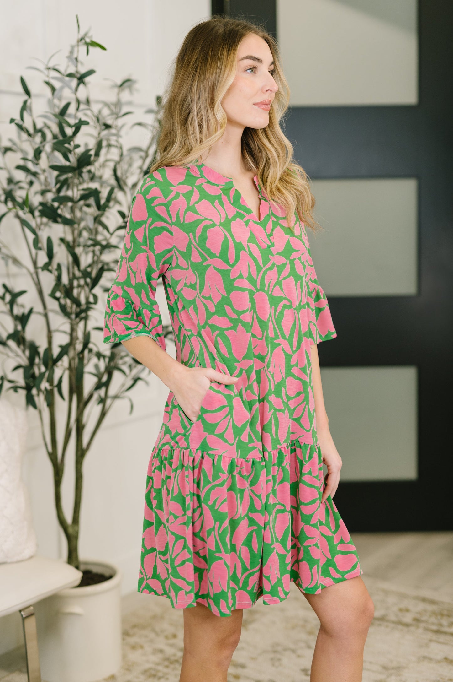 Sunday Colorburst Dress in Emerald Abstract Floral