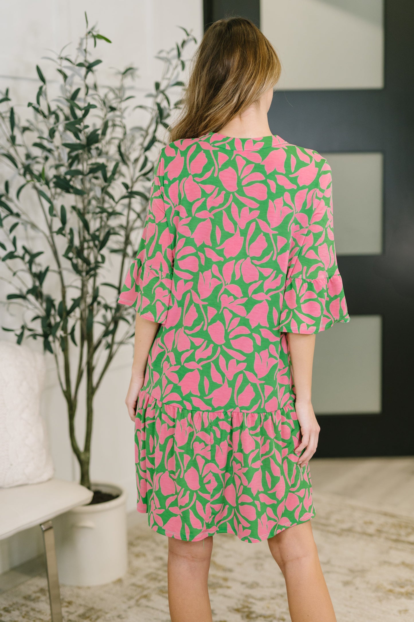 Sunday Colorburst Dress in Emerald Abstract Floral