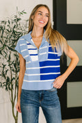 Harbor Stripe Quarter Zip Vest in Blue