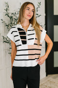 Harbor Stripe Quarter Zip Vest in White