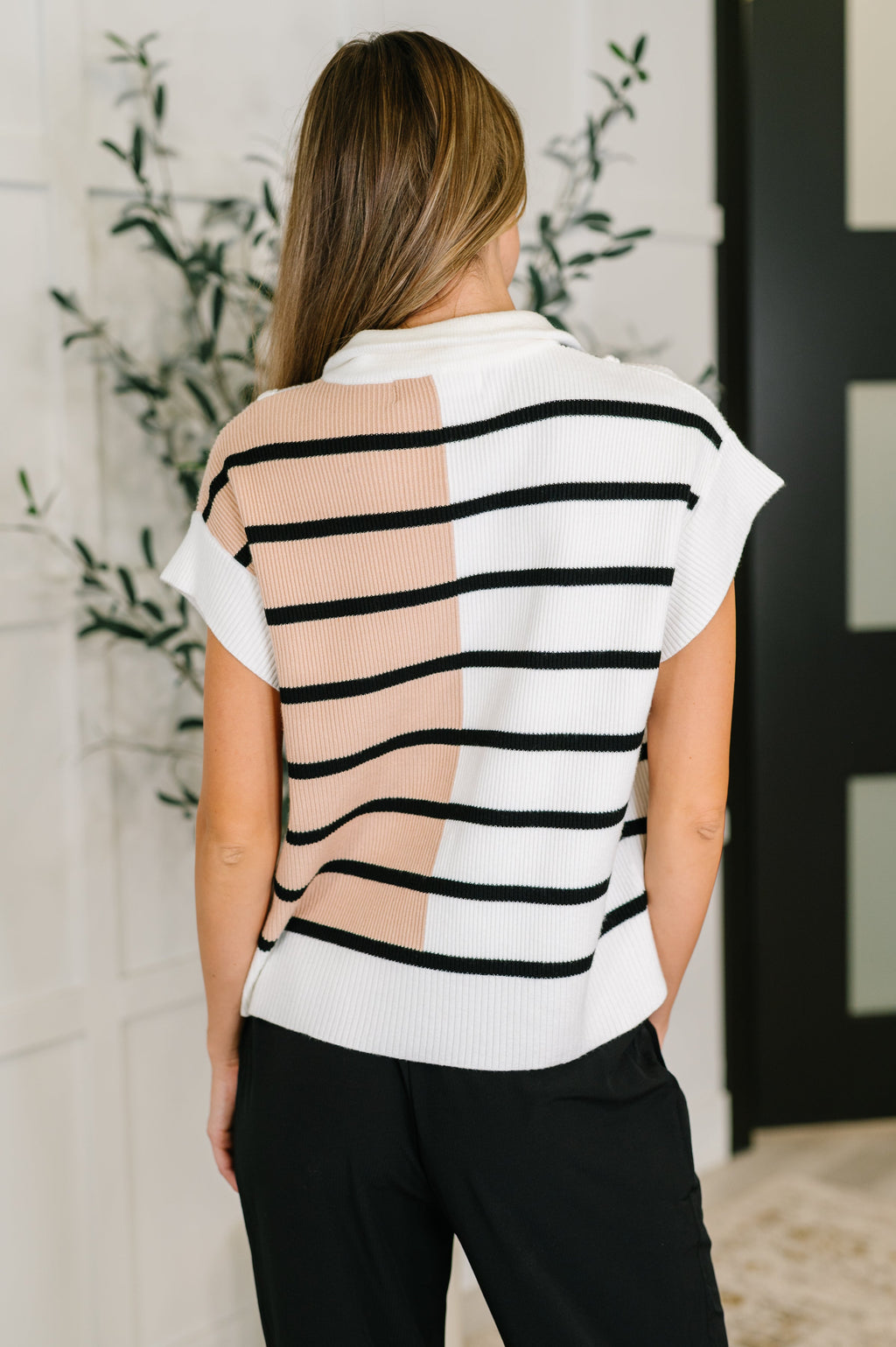 Harbor Stripe Quarter Zip Vest in White