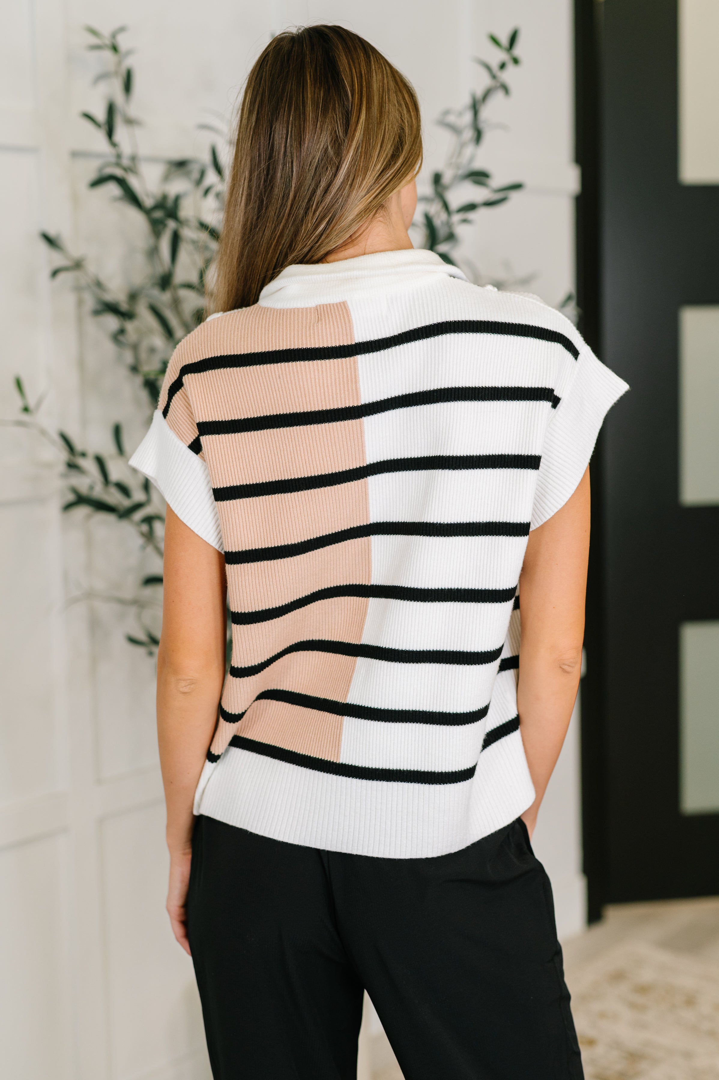 Harbor Stripe Quarter Zip Vest in White
