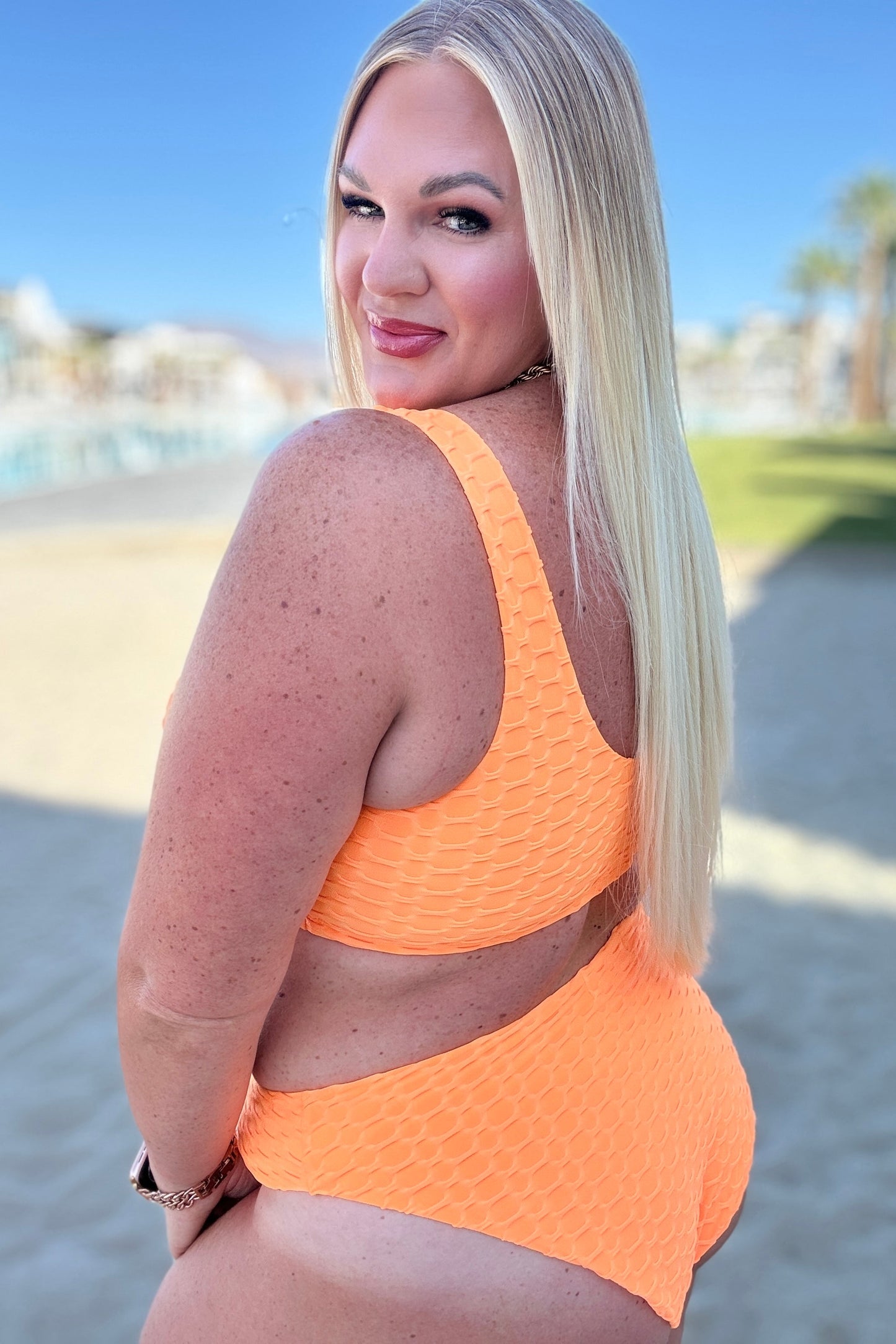 Textured Swim Bottoms in Orange