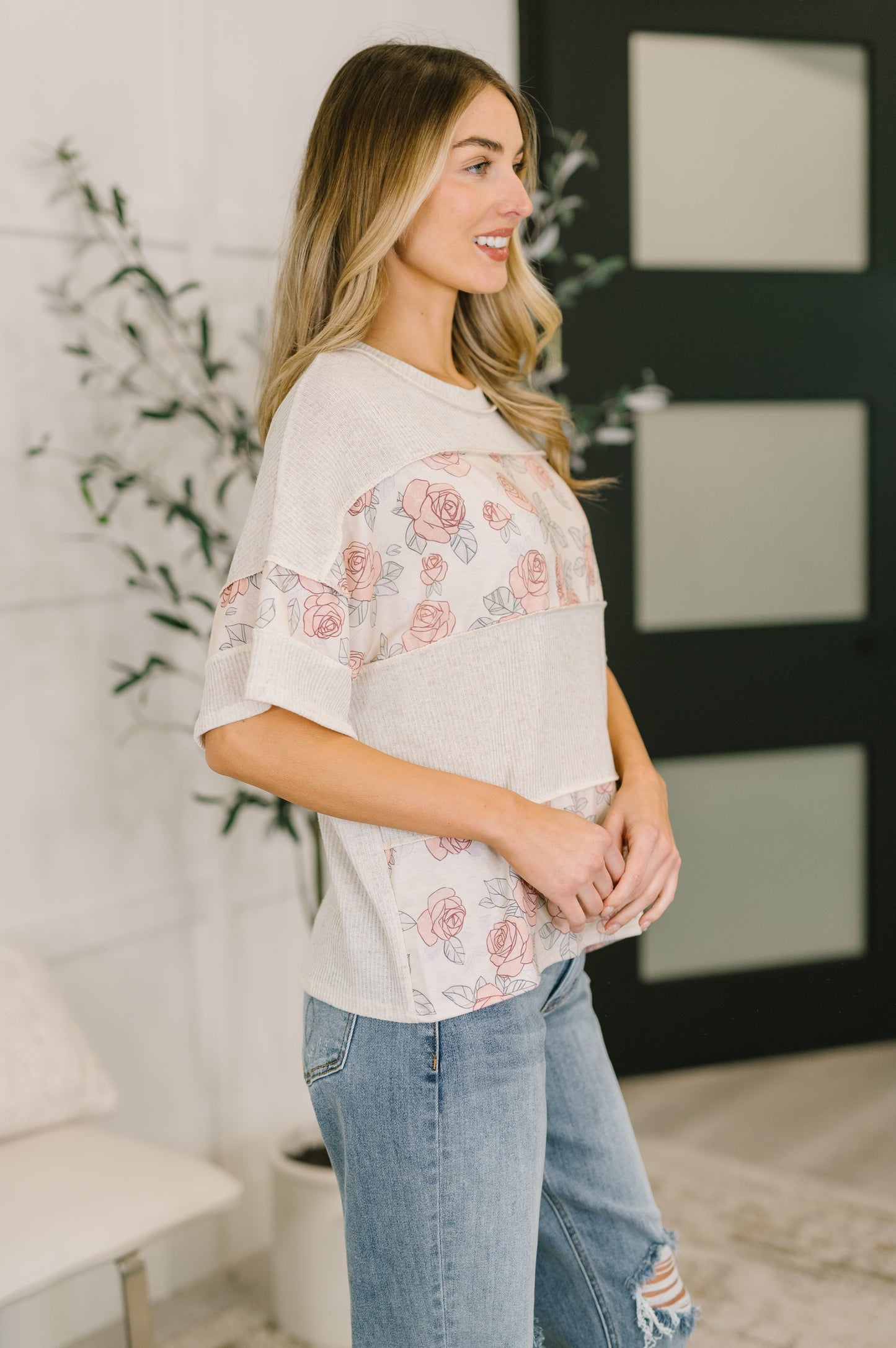 Relaxed Color Block Ribbed Top