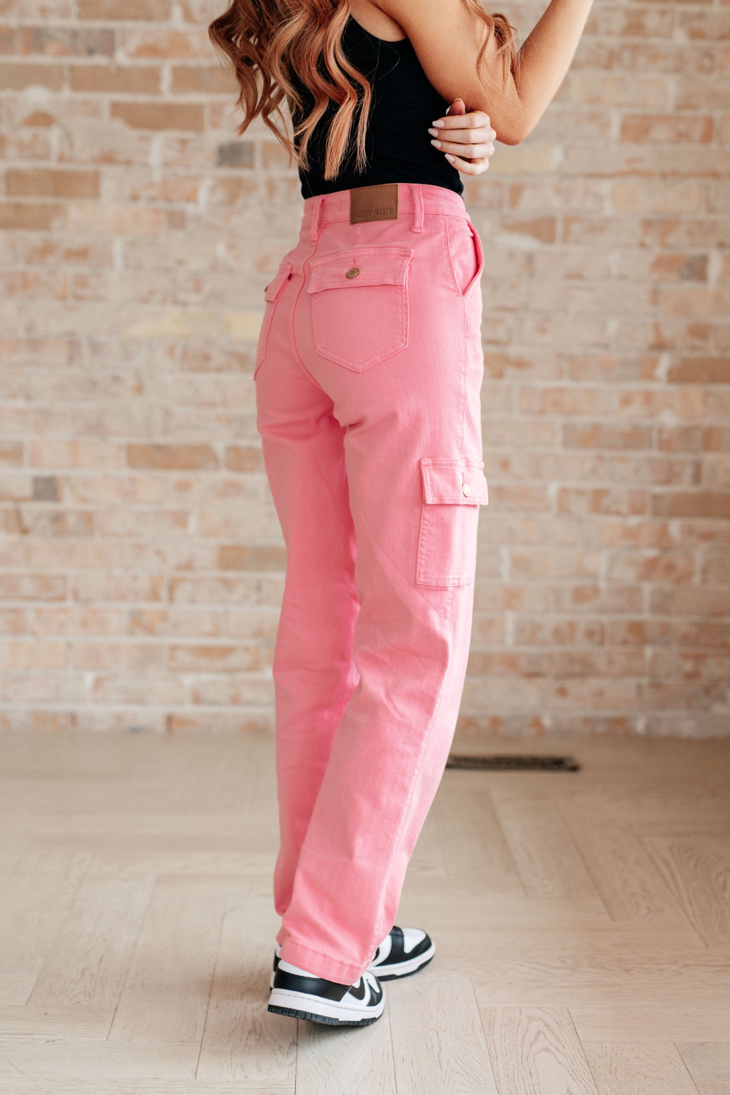Judy Blue Peggy Cargo Straight Jeans in Pink